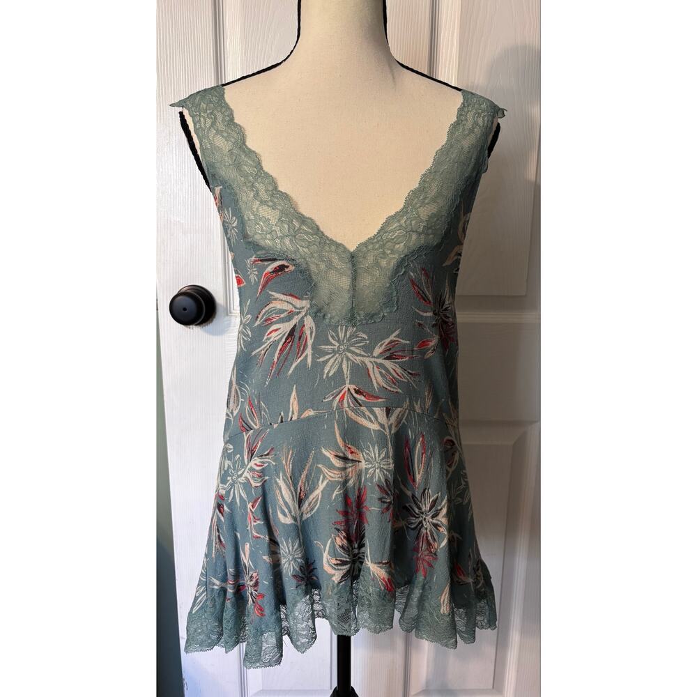 Intimately Free People Tank Top Women's Small Bellflower Lace Tunic Green Floral